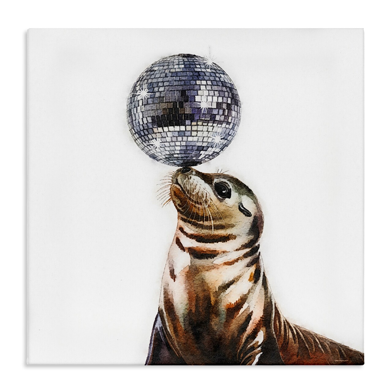 Stupell Industries Seal Balancing Disco Ball Canvas Design by Amanda Greenwood
